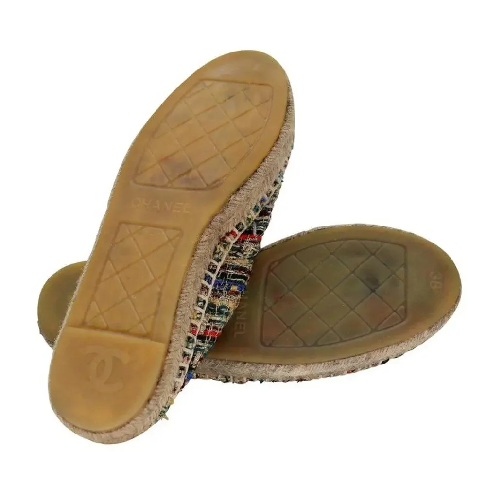 Chanel Espadrille 38 Tweed Canvas Metallic Flats CC-S0207P-C011 - Picture 11 of 12